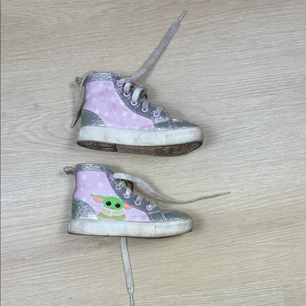 Star Wars Toddler Girl’s 11 Lace Up Tie Shoes - Pink and Silver GROGU baby Yoda